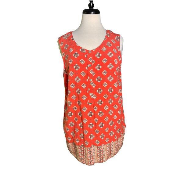 J.Jill Contrast Tank Top Women's PL Petite Large Pimento Medallion Sleeveless - Picture 1 of 5